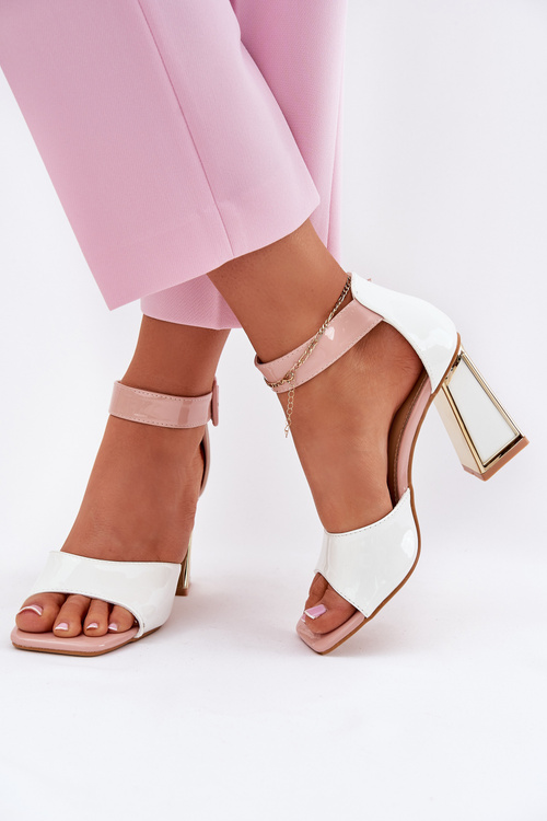 Lakierowane Sandały Damskie Na Słupku Vinceza 20266 Białe