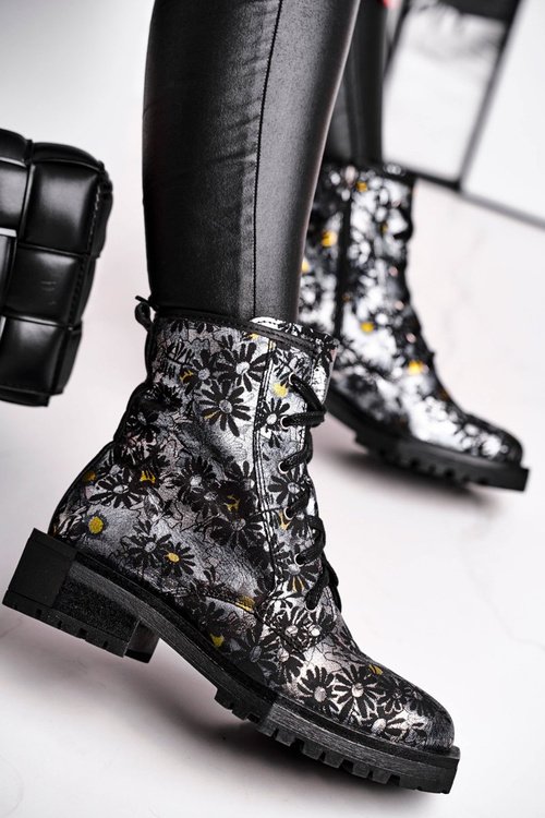 Botki Damskie Skórzane Trzewiki Maciejka Kwiaty 04869-38