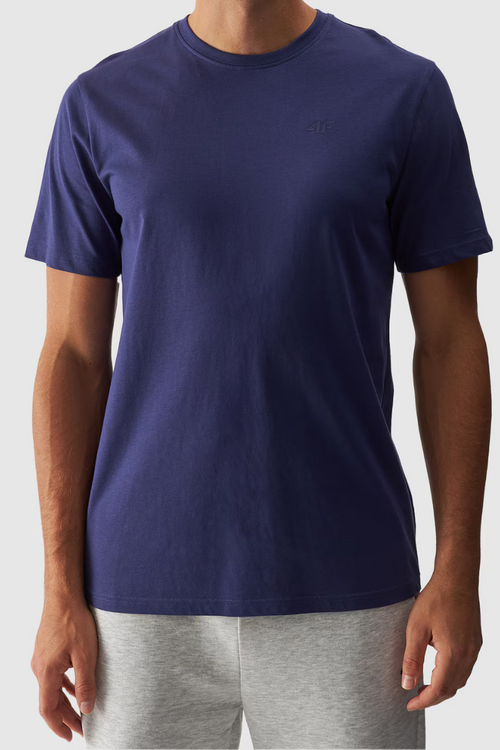 Koszulka Męska Gładka Z Logo Granatowa 4F 4FWMM00TTSHM1843-31S