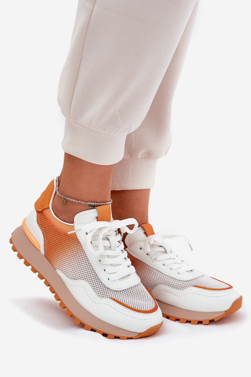 Skórzane Buty Sportowe Z Siateczką Damskie Vinceza 66775 Pomarańczowe