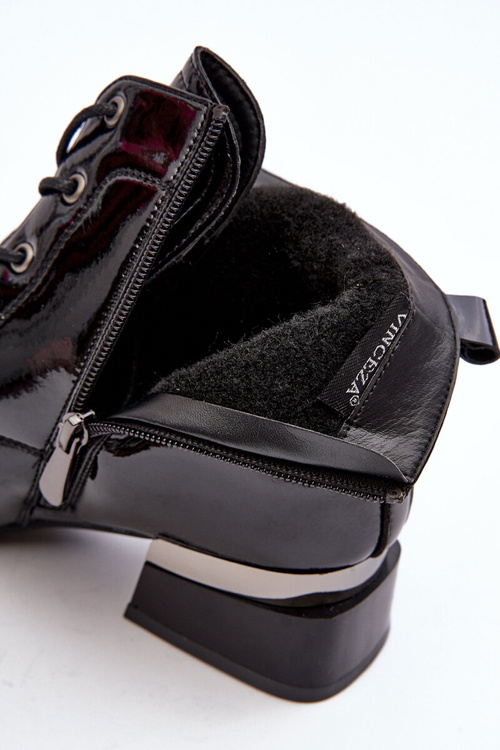 Lakierowane Ocieplane Botki Na Suwak Czarne Achonia