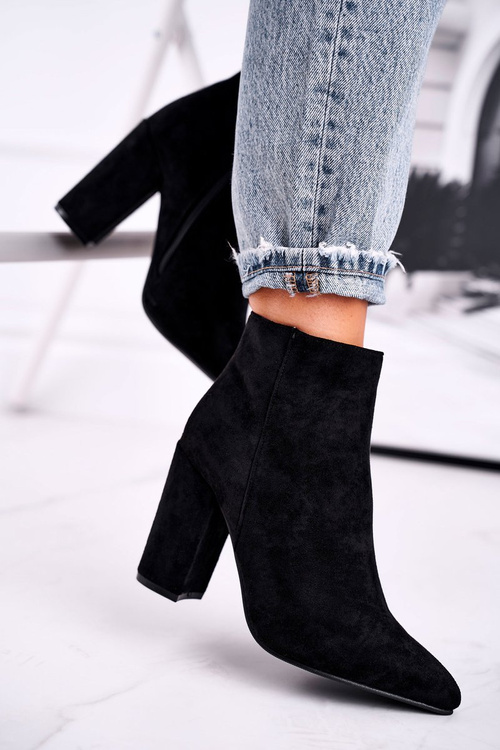 Botki Damskie na Słupku Zamszowe Czarne Sharks