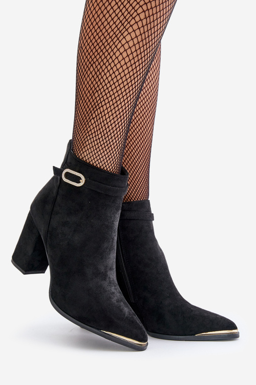 Ocieplane Botki Damskie Z Noskami W Szpic Na Słupku Czarne Laoreina