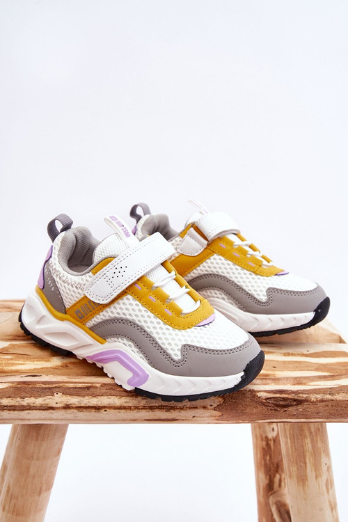 Dziecięce Sportowe Buty Na Rzep Big Star JJ374257 Biało-Żółte