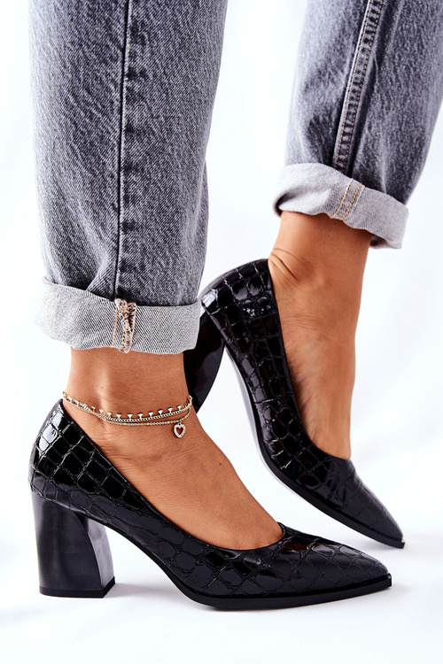 Damskie Skórzane Czółenka Czarne Chay