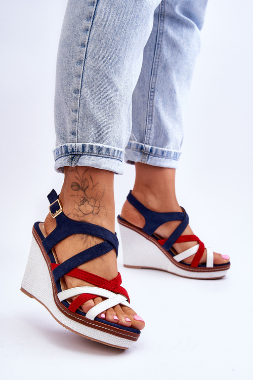 Sandały Na Koturnie Z Paseczkami Granatowe Ellen