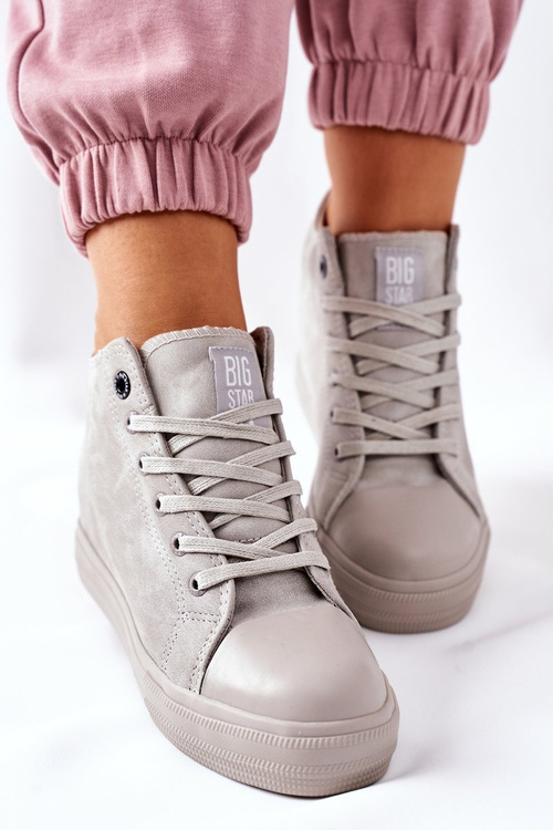 Skórzane Trampki Na Koturnie Big Star II274093 Szare