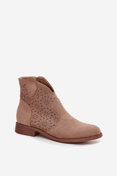 Botki Damskie Na Płaskim Obcasie S.Barski HY52-532 Beżowe