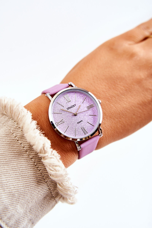 Zegarek Na Skórzanym Pasku Bez Niklu ERNEST Fioletowy