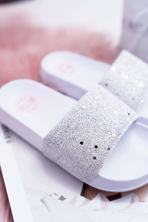 Klapki Dziecięce Młodzieżowe Big Star Białe Brokatowe AA374086