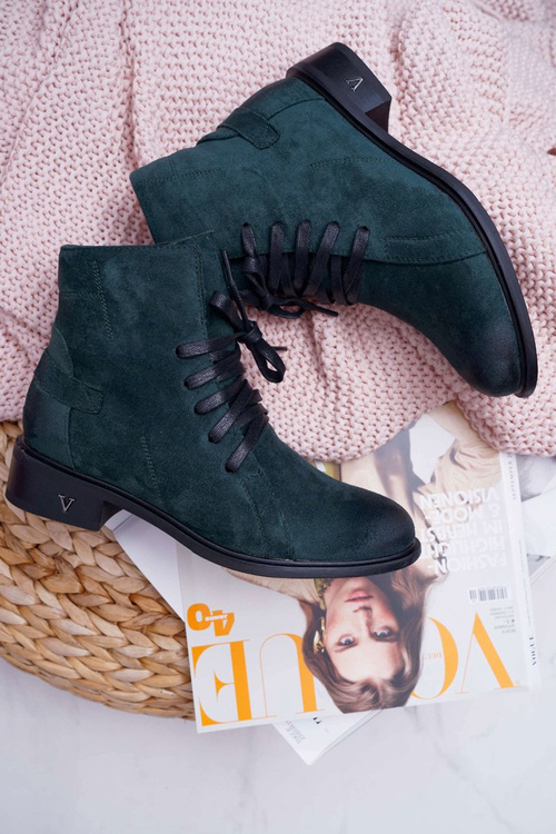 Botki Damskie Płaski Obcas Workery Zielone Teref