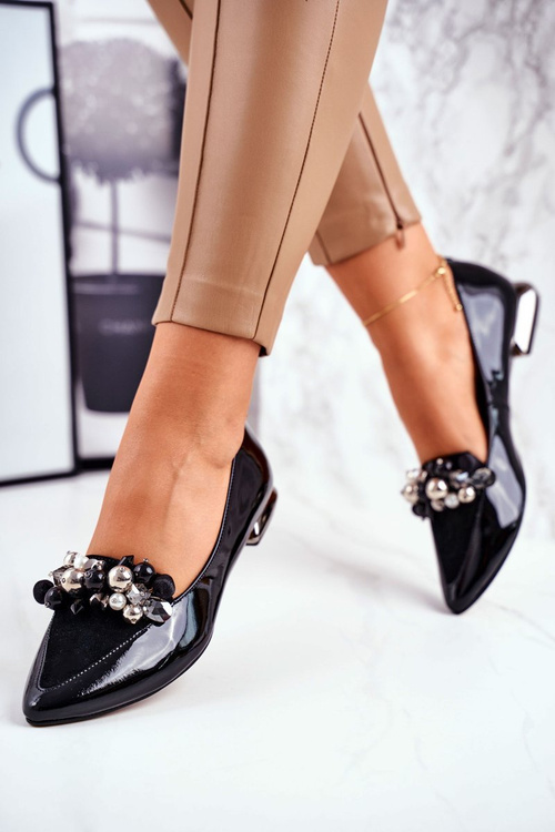 Baleriny Damskie Laura Messi Skórzane Czarne 2157