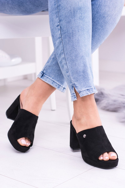 Czarne Damskie Klapki Na Słupku Elegante