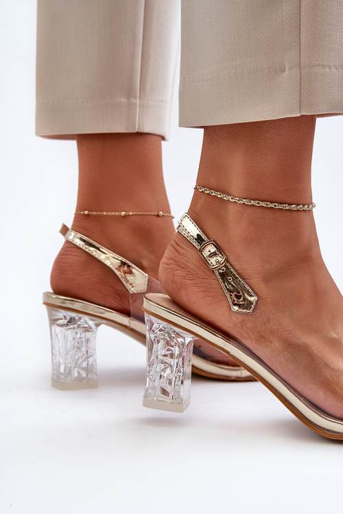 Eleganckie Sandały Na Słupku Z Ozdobami Złote D&A MR38-444