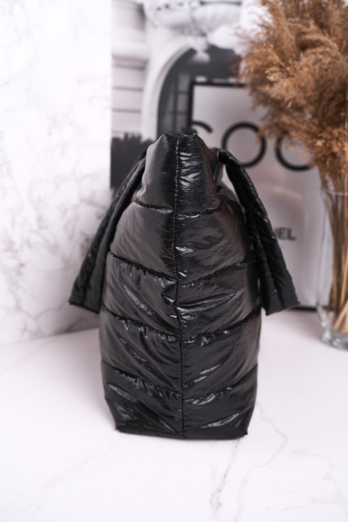 Duża Torba Shopper MONNARI BAG5720-020 Czarna Błyszcząca
