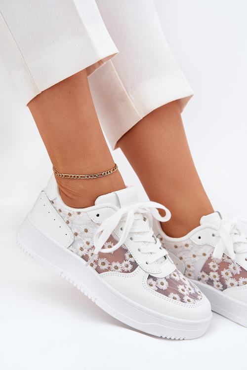 Siateczkowe Sneakersy Damskie Stokrotki Białe Jenithra