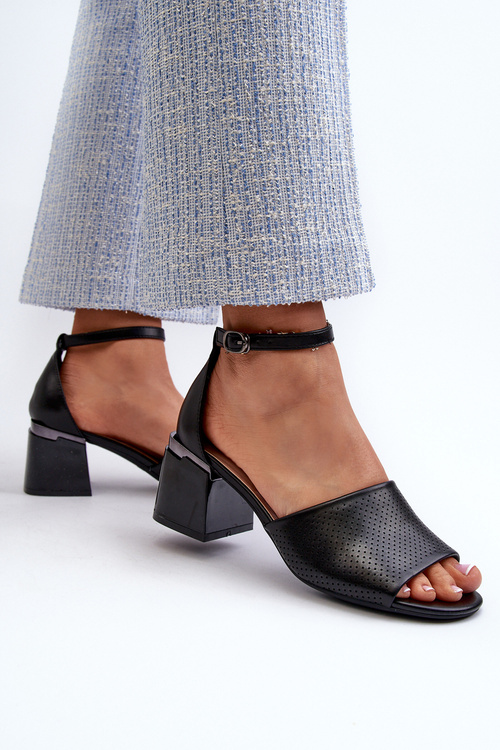 Sandały Damskie Na Obcasie Z Eko Skóry Czarne Horissa