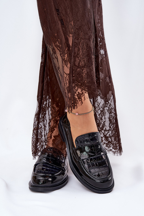 Lakierowane Skórzane Mokasyny Damskie Vinceza 91125 Czarne