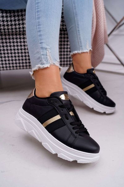 Sportowe Damskie Buty Gruba Podeszwa Czarne Marche