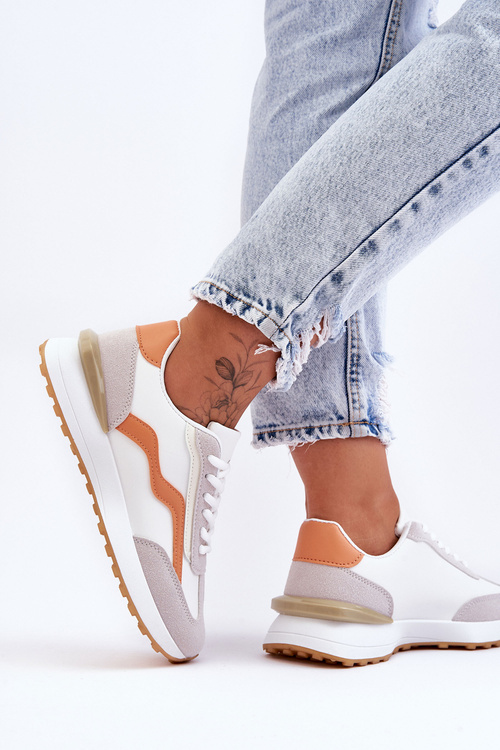 Damskie Buty Sportowe Skórzane Biało-Pomarańczowe Somerio