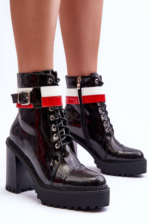 Masywne Skórzane Botki Na Słupku Czarne Adrijana