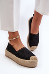 Espadryle Damskie Koronkowe Na Platformie Czarne Elarose