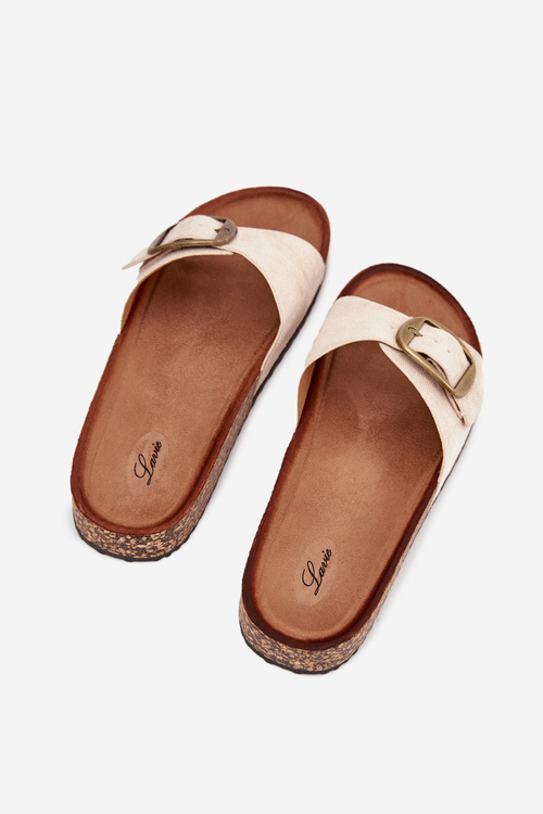 Klapki Damskie Z Klamrą Na Korkowej Platformie Beżowe Zavira