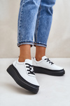 Buty Sportowe Damskie Na Platformie Skóra Naturalna Białe 41470 Vinceza