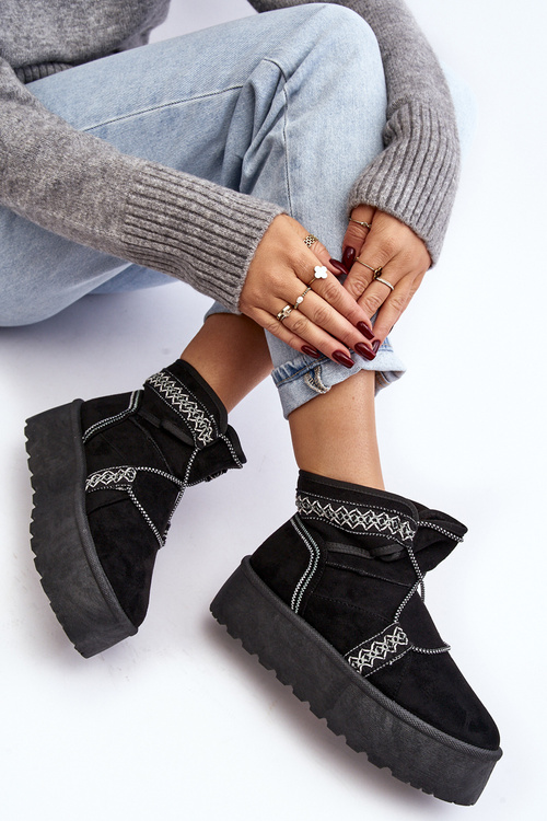 Damskie Śniegowce Na Grubej Podeszwie Z Wiązaniem Czarne Milson