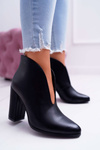 Botki Damskie Na Słupku Wsuwane z Wycięciami Czarne Mantana