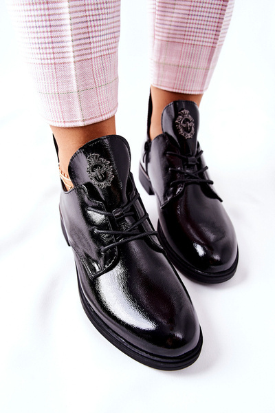 Lakierowane Półbuty Sergio Leone Ocieplane PB262 Czarne