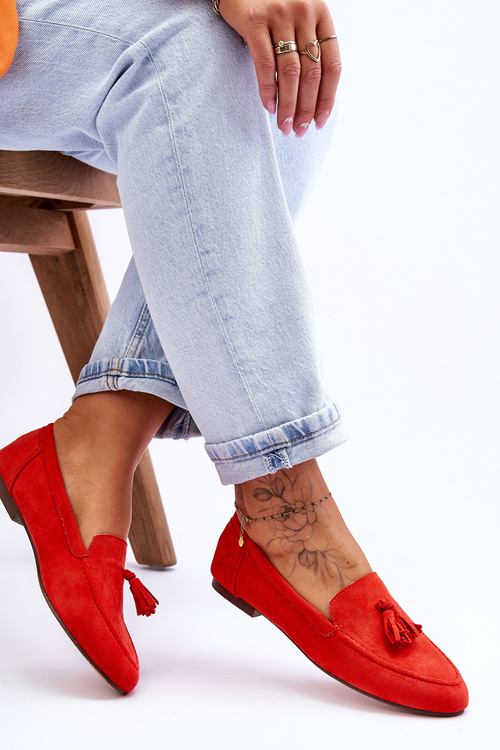 Zamszowe Klasyczne Mokasyny Z Frędzlami Ciemnopomarańczowe Averil