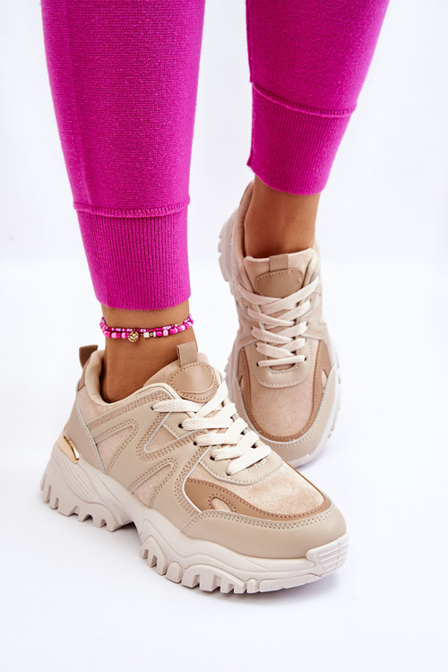 Klasyczne Sportowe Buty Na Platformie Beżowe Bowie