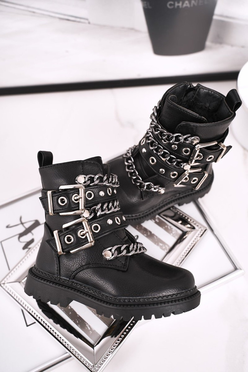 Dziecięce Botki Ocieplane z Klamrami Futerkiem Czarne Fun Time