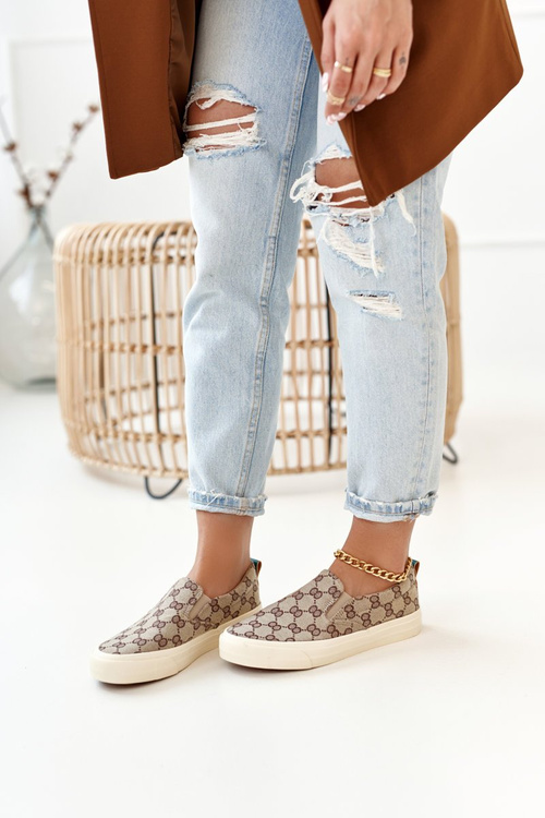 Damskie Logowane Tenisówki Slip-On Khaki Challenge