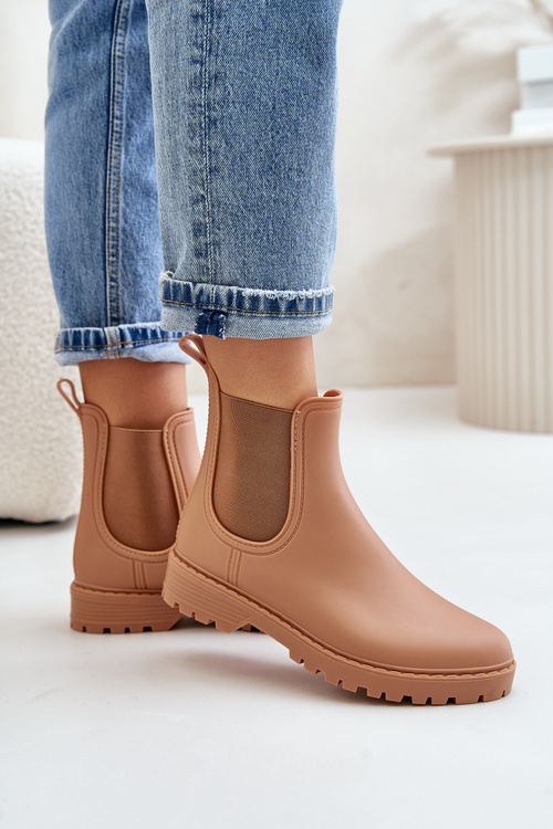 Kalosze Damskie Z Elastycznymi Wstawkami Brązowe Ciariel