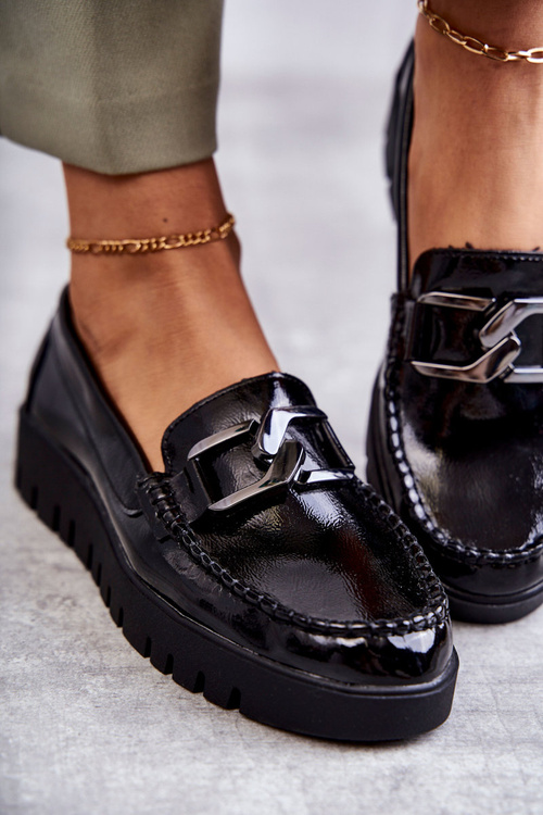 Lakierowane Półbuty Loafery Na Platformie Czarne Kjersti