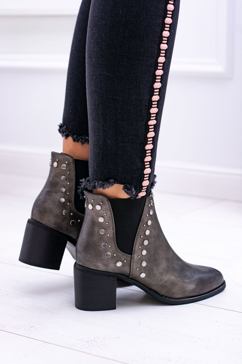 Damskie Botki Sztyblety Na Słupku Nity Savage