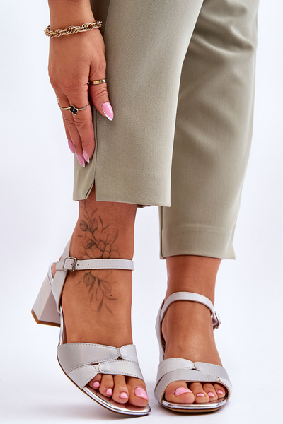 Skórzane Sandały Na Niskim Obcasie Sergio Leone SK898 Szare