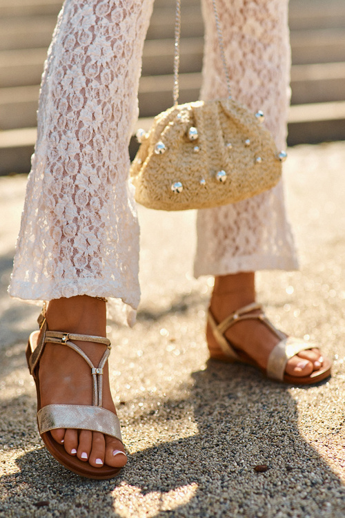 Damskie Płaskie Sandały Z Paskami S.Barski KV27-010 Złote