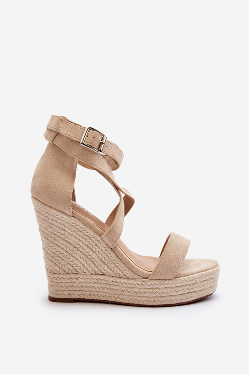 Sandały Na Koturnie Z Plecionką Beżowe Salthe