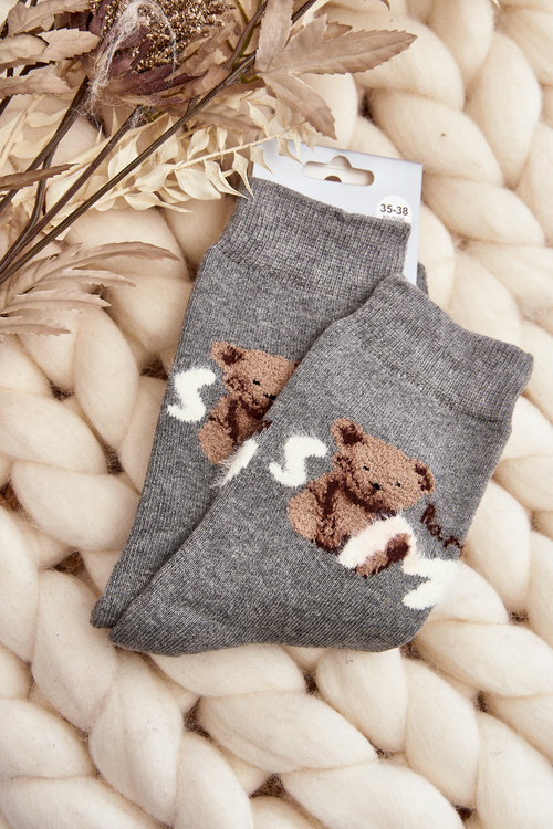 Ciepłe Bawełniane Skarpety Z Misiem Ciemnoszare