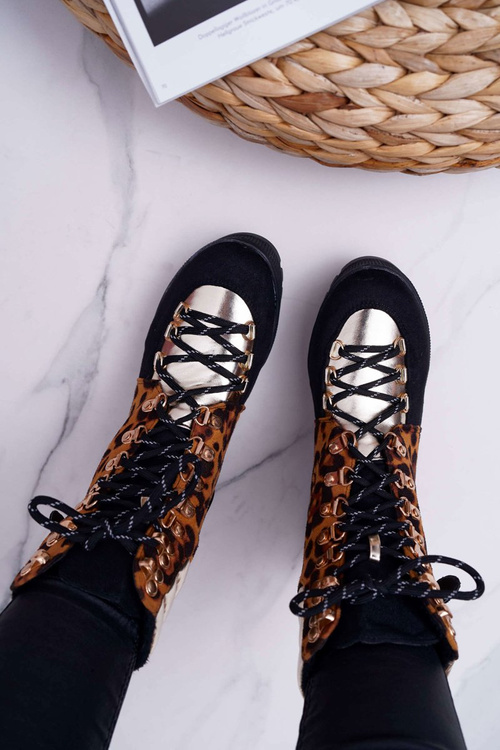 Damskie Botki Trapery Płaski Obcas W Panterkę Move On