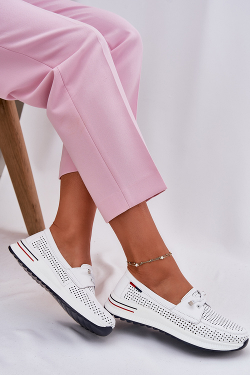 Skórzane Półbuty Damskie Na Platformie Białe Violeth