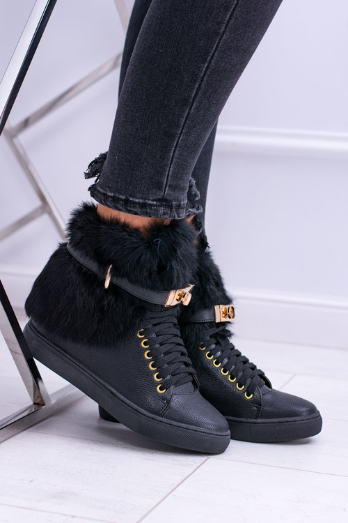 Lu Boo Czarne Botki z Naturalnym Futrem Gisele