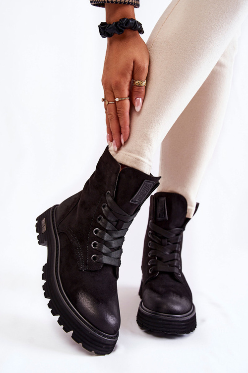 Damskie Zamszowe Botki Big Star KK274503 Czarne