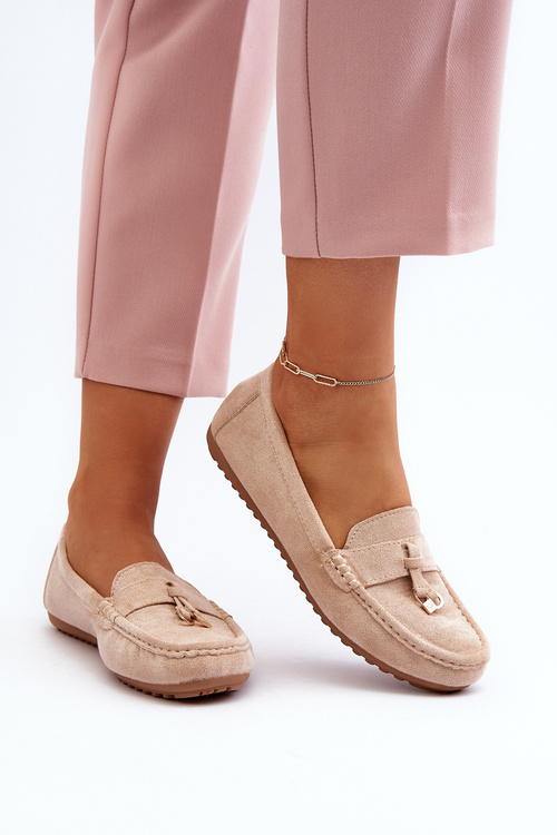 Damskie Zamszowe Klasyczne Mokasyny Beżowe Ontala