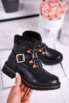 Dziecięce młodzieżowe botki z kożuszkiem czarne Rhythm