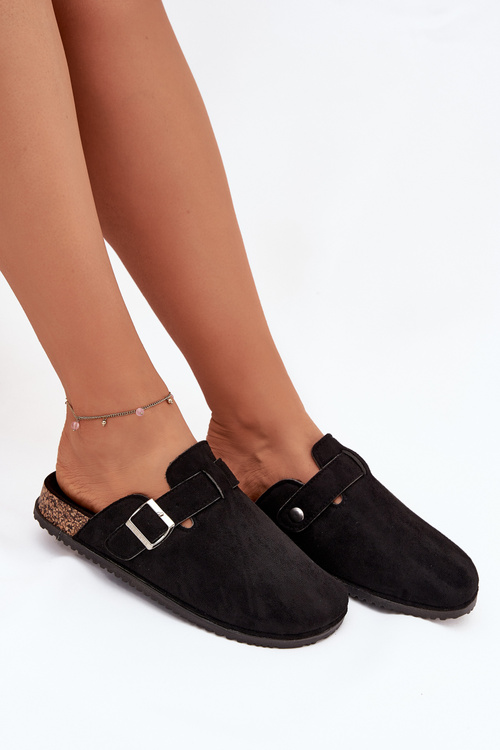 Klapki Chodaki Damskie Na Korkowej Platformie Srebrna Klamra Big Star SS274736 Czarne