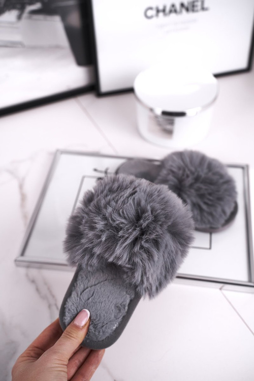 Dziecięce Papcie Klapki z Futerkiem Szare Snow Ball